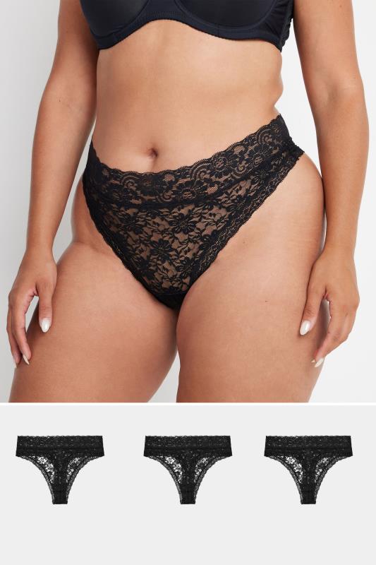 Evans YOURS Curve 3 PACK Black Lace High Waisted Thongs