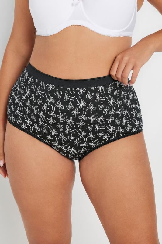 Evans YOURS Curve 5 PACK Black & Pink Bow Print Full Briefs