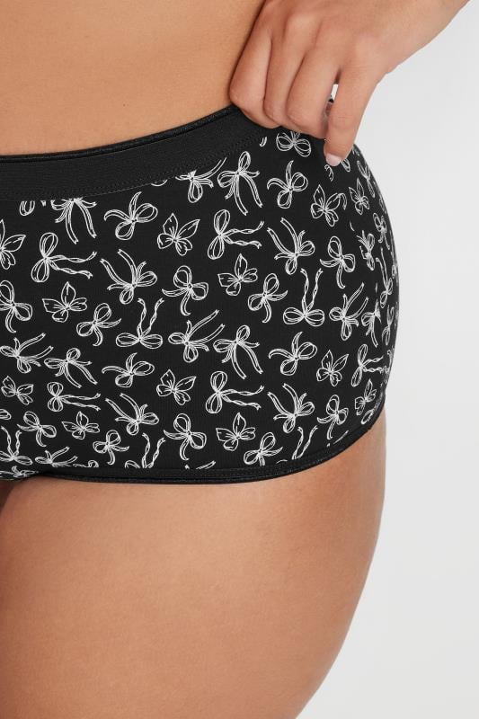 Evans YOURS Curve 5 PACK Black & Pink Bow Print Full Briefs