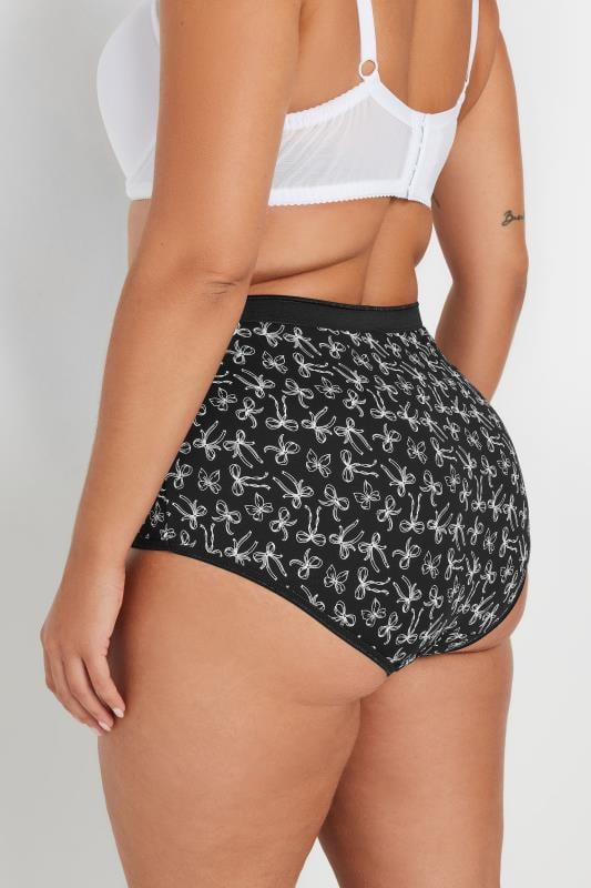 Evans YOURS Curve 5 PACK Black & Pink Bow Print Full Briefs