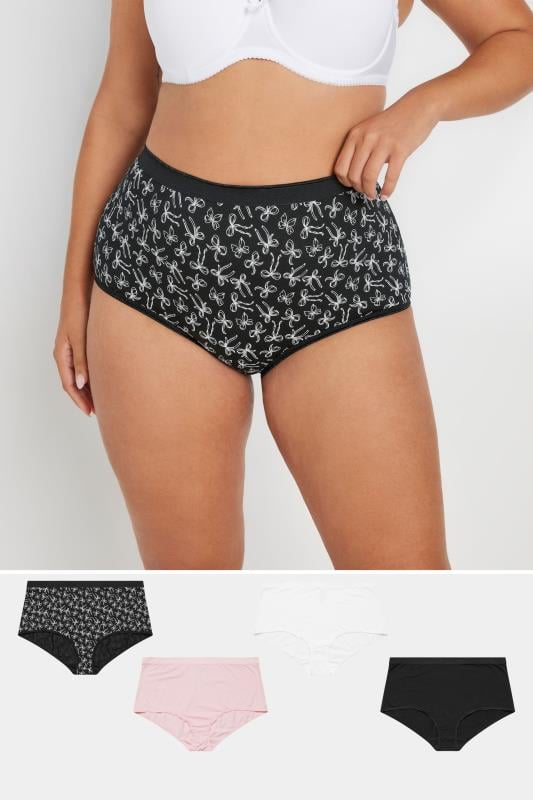 evans YOURS Curve 5 PACK Black & Pink Bow Print Full Briefs