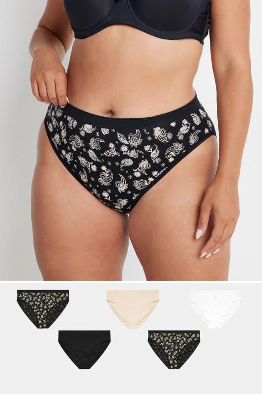 Evans YOURS Curve 5 PACK Natural Brown Paisley Print Briefs