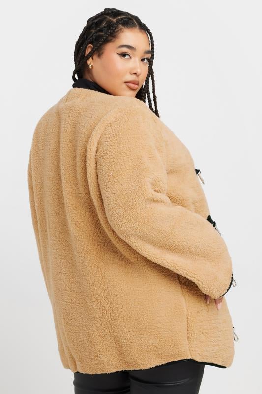 Evans YOURS Curve Beige Brown Faux Fur Toggle Jacket