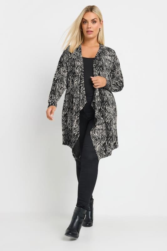 Evans YOURS Curve Black Abstract Print Waterfall Cardigan