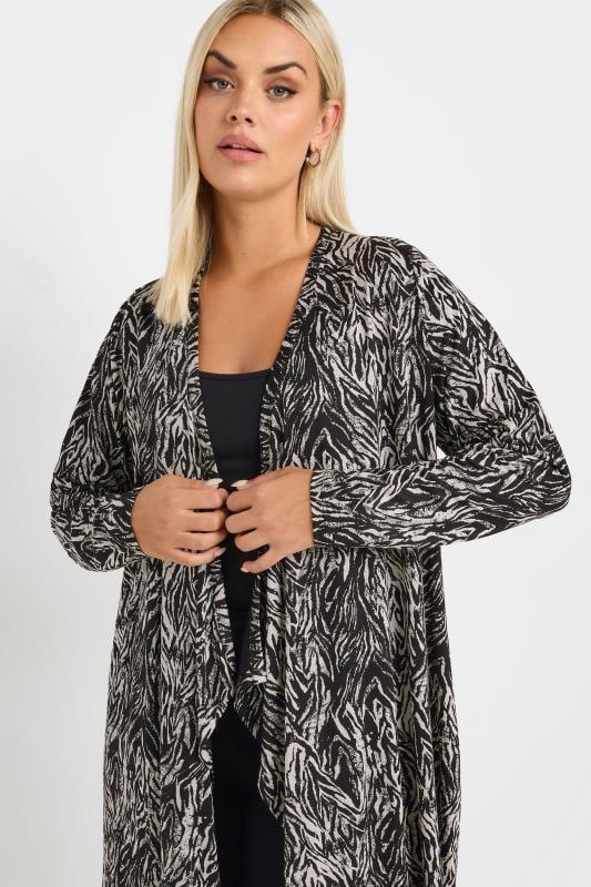 Evans YOURS Curve Black Abstract Print Waterfall Cardigan