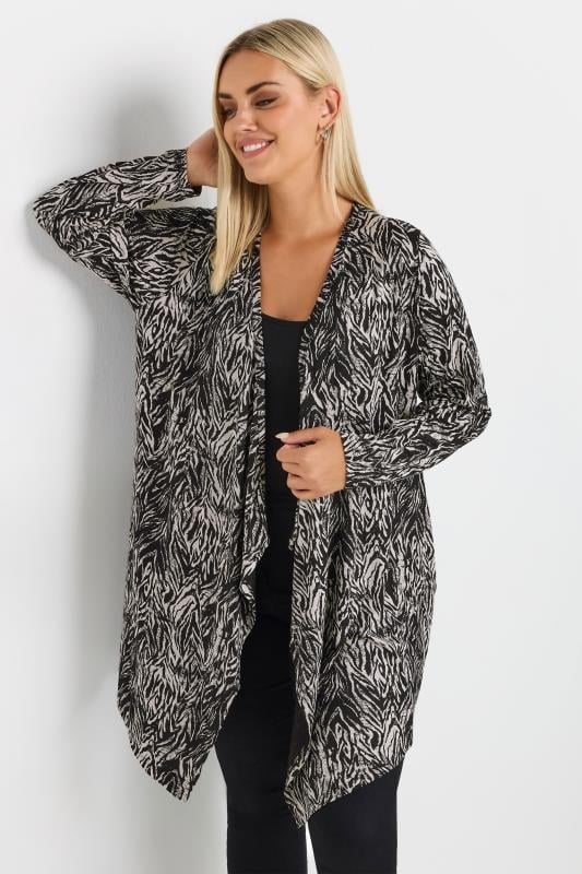 evans YOURS Curve Black Abstract Print Waterfall Cardigan