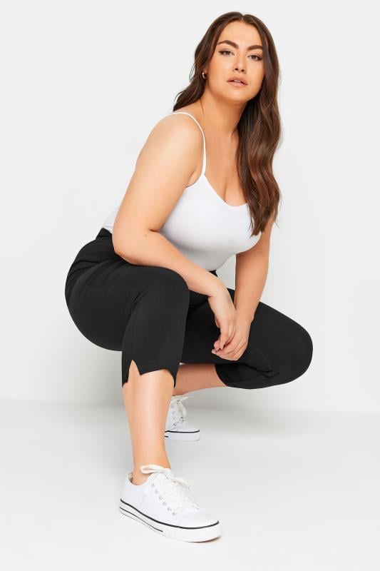 Evans YOURS Curve Black Bengaline Cropped Stretch Pull On Trousers