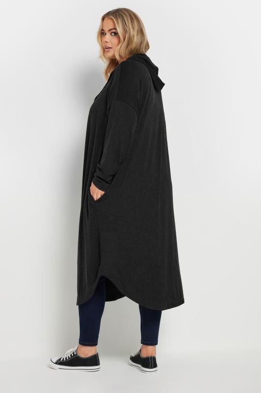 Evans YOURS Curve Black Button Through Hooded Maxi Cardigan