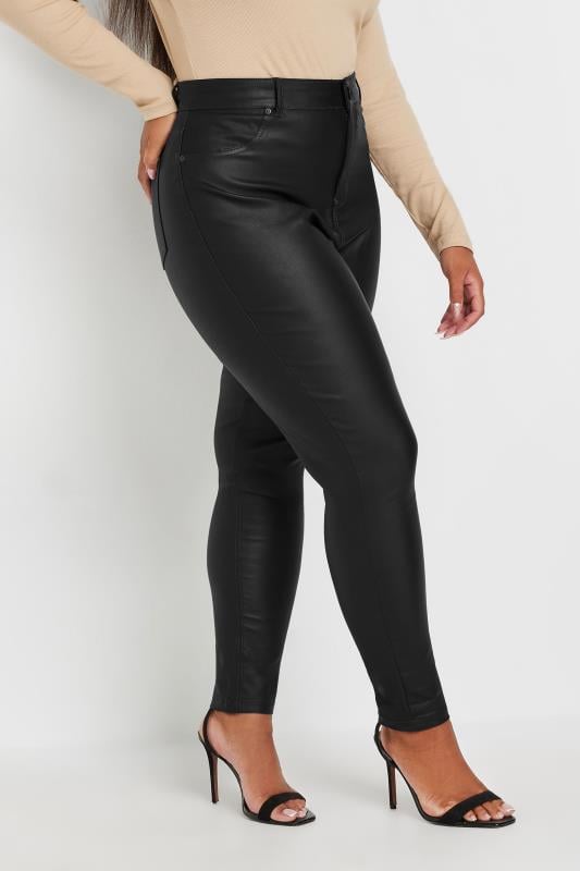 evans YOURS Curve Black Coated Skinny Stretch AVA Jeans