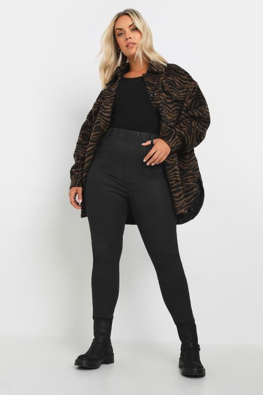 Evans YOURS Curve Black Coated Stretch Pull On GRACE Jeggings