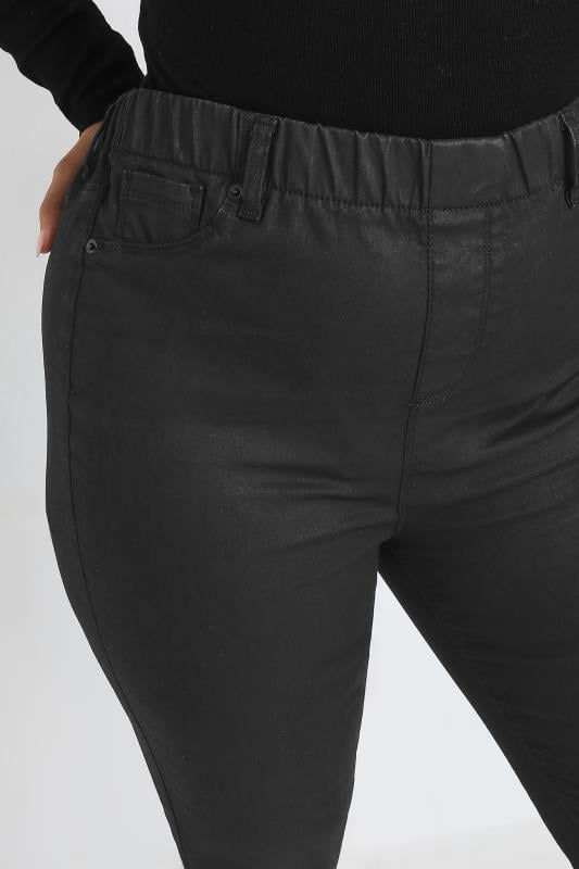 Evans YOURS Curve Black Coated Stretch Pull On GRACE Jeggings