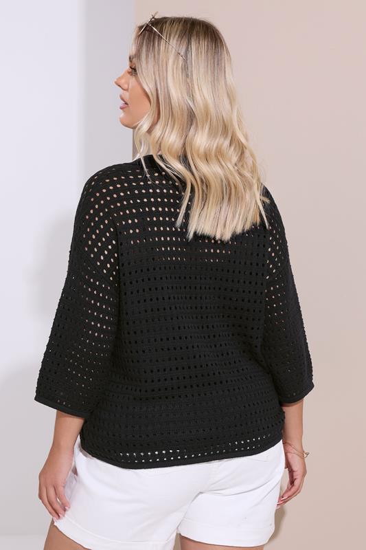 Evans YOURS Curve Black Crochet Collared Knitted Jumper