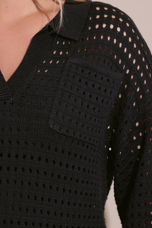 Evans YOURS Curve Black Crochet Collared Knitted Jumper