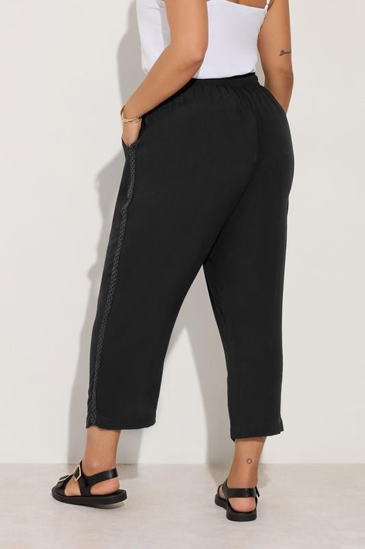 Evans YOURS Curve Black Crochet Trim Cropped Trousers