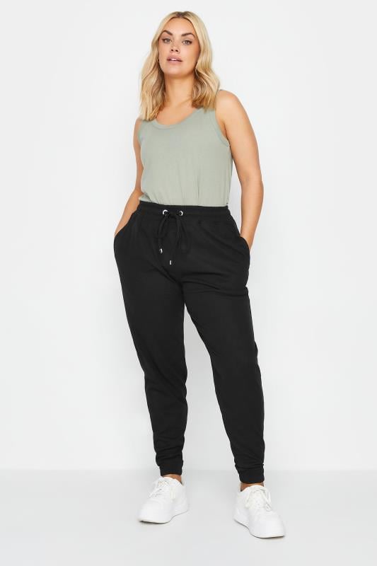 Evans YOURS Curve Black Cuffed Elasticated Stretch Joggers