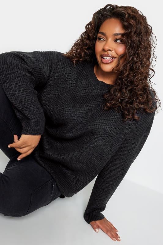 Evans YOURS Curve Black Drop Shoulder Knitted Jumper