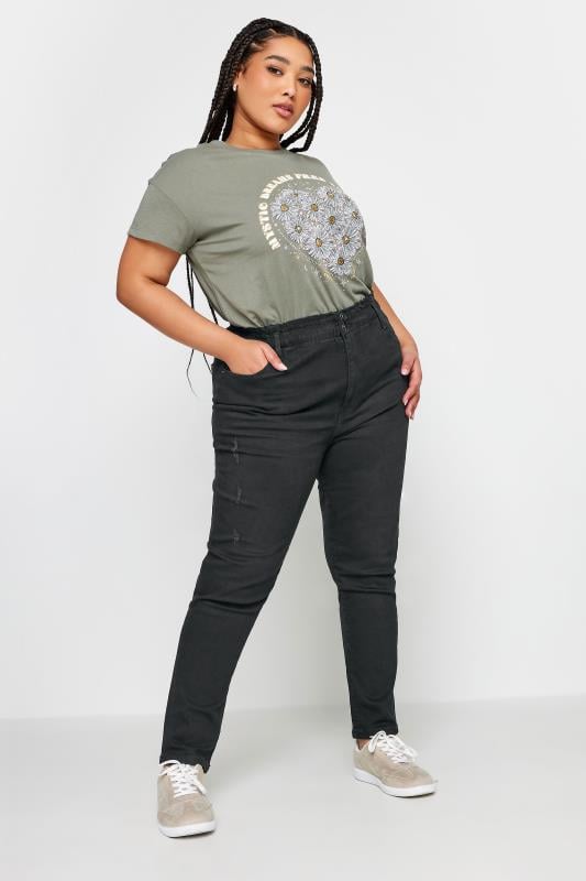 Evans YOURS Curve Black Elasticated Stretch MOM Jeans