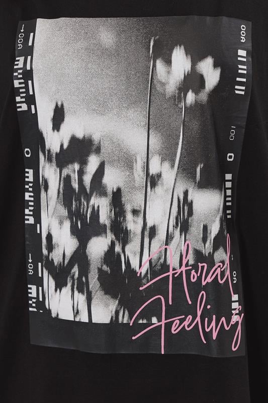 Evans YOURS Curve Black 'Floral Feeling' Oversized T-Shirt