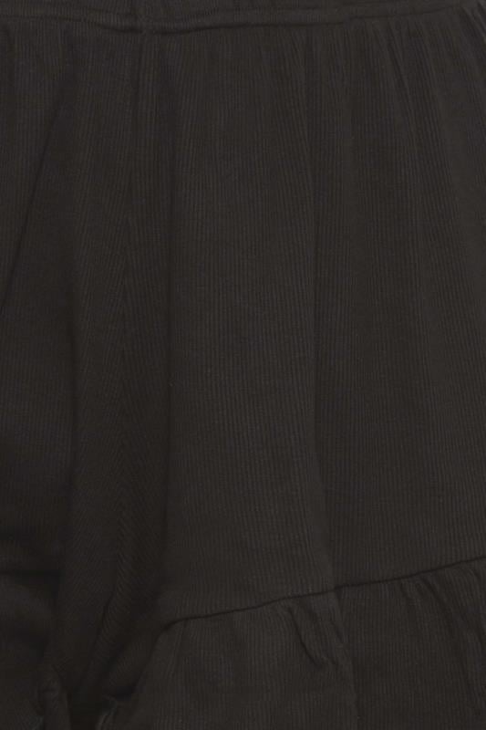 Evans YOURS Curve Black Frill Ribbed Cotton Pyjama Shorts