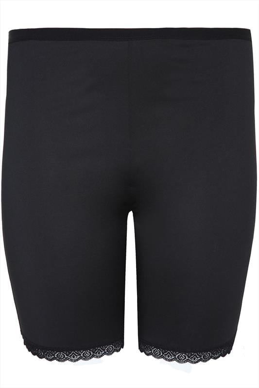 Evans YOURS Curve Black Lace Trim Anti Chafing High Waisted Shorts
