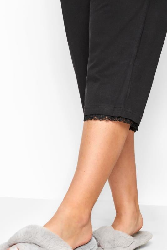 Evans YOURS Curve Black Lace Trim Crop Pyjama Bottoms