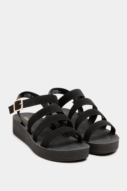 Evans Yours Curve Black Multi Strap Sporty Platform Sandals In Extra Wide EEE Fit