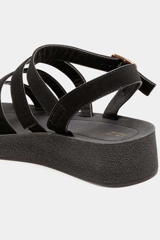 Evans Yours Curve Black Multi Strap Sporty Platform Sandals In Extra Wide EEE Fit