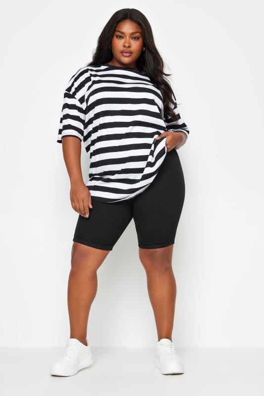 Evans YOURS Curve Black Pull On Stretch Denim Cycling Shorts