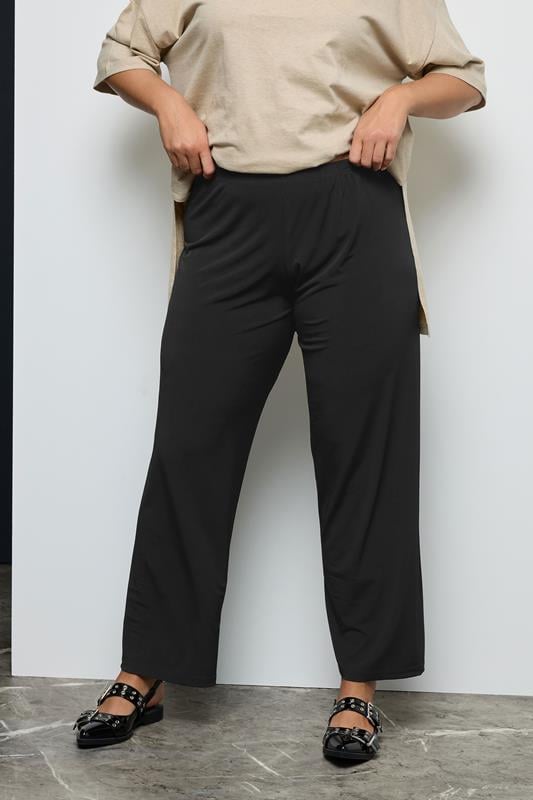Evans YOURS Curve Black Pull On Wide Leg Stretch Trousers