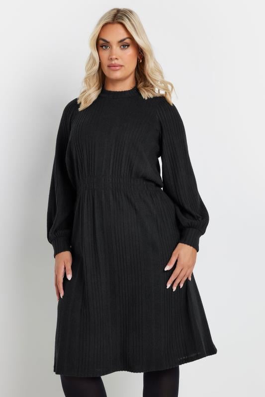 Evans YOURS Curve Black Ribbed High Neck Midi Dress