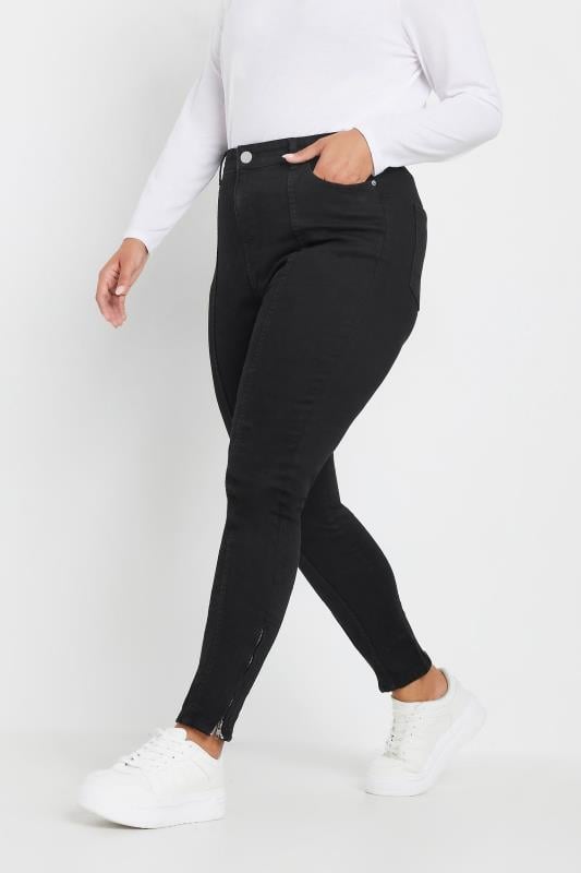 evans YOURS Curve Black Skinny Stretch AVA Zip Hem Jeans