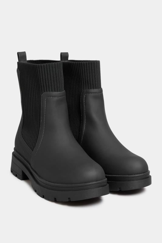 Evans YOURS Curve Black Sock Chelsea Boots In Wide E Fit & Extra Wide EEE Fit