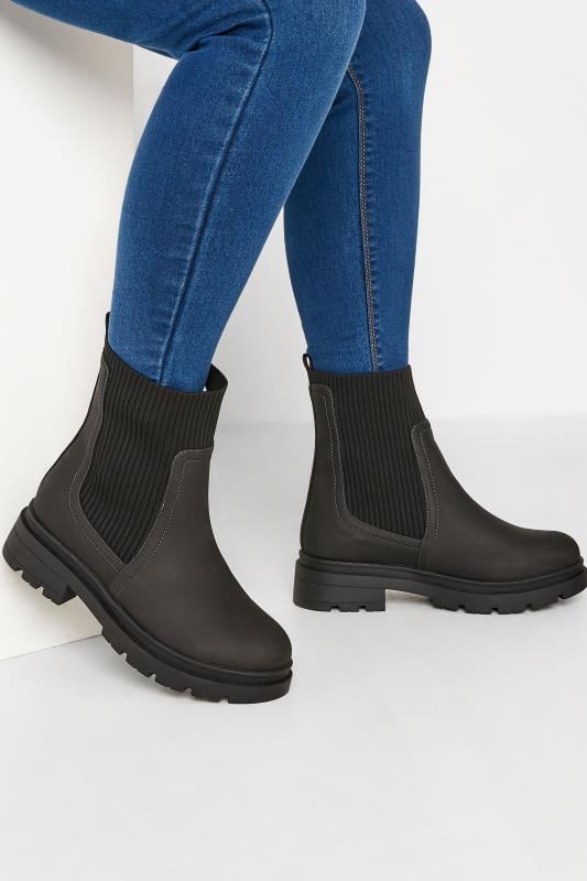 Evans YOURS Curve Black Sock Chelsea Boots In Wide E Fit & Extra Wide EEE Fit