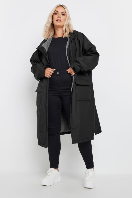 Evans YOURS Curve Black Waterproof Fleece Lined Robe