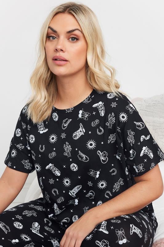 Evans YOURS Curve Black & White Cowboy Print Pyjama Set