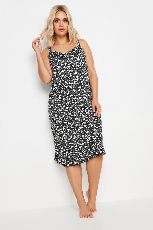 Evans YOURS Curve Black & White Heart Print Chemise Nightdress