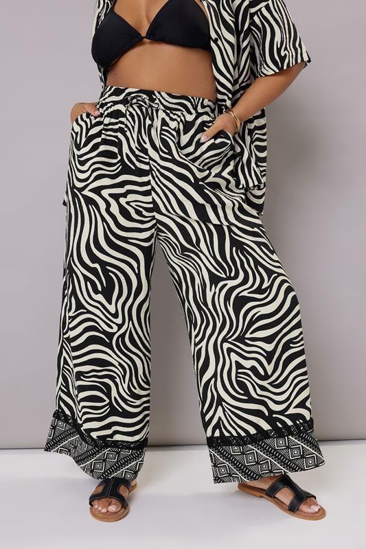 Evans YOURS Curve Black & White Zebra Wide Leg Trousers