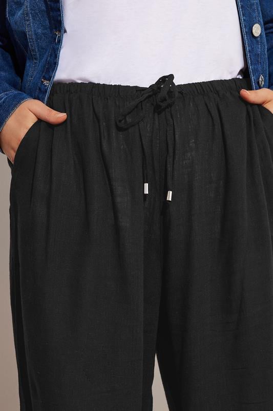 Evans YOURS Curve Black Wide Leg Ankle Grazer Linen Trousers