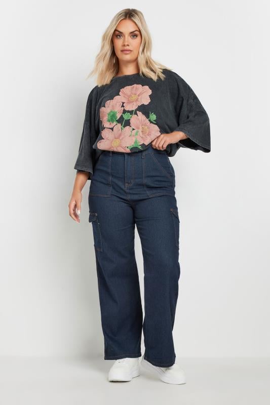 Evans YOURS Curve Blue Cargo Pocket Straight Leg Jeans