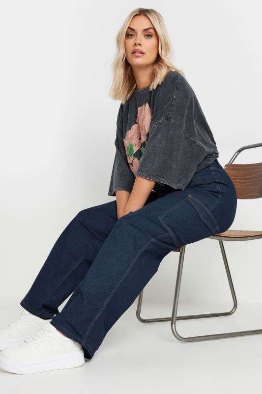 Evans YOURS Curve Blue Cargo Pocket Straight Leg Jeans