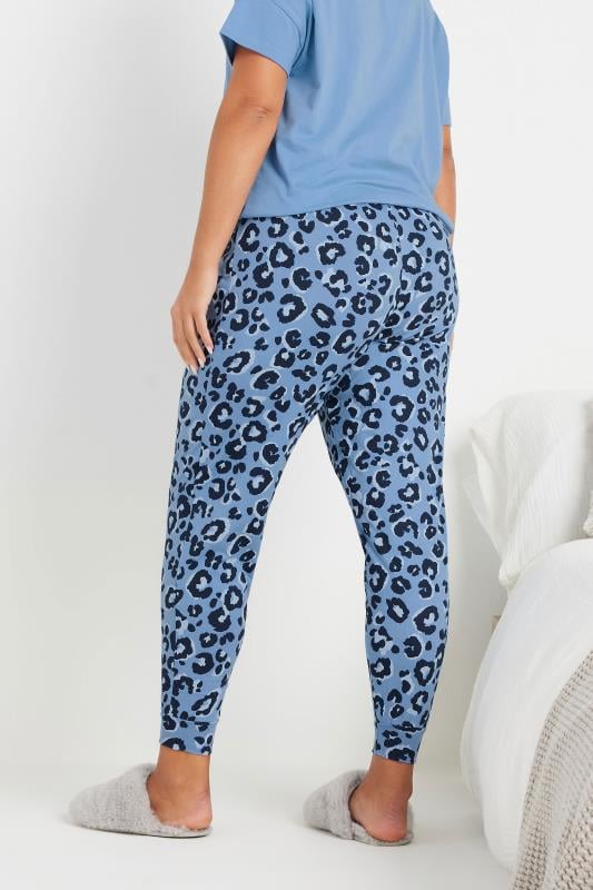 Evans YOURS Curve Blue Leopard Print Cuffed Pyjama Bottoms