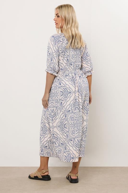 Evans YOURS Curve Blue Paisley Print Textured V-Neck Dress