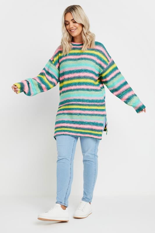 Evans YOURS Curve Blue Stripe Longline Knitted Jumper