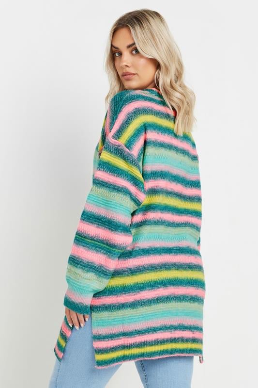 Evans YOURS Curve Blue Stripe Longline Knitted Jumper
