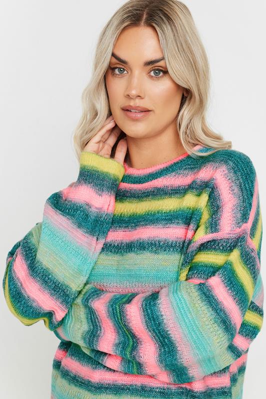 Evans YOURS Curve Blue Stripe Longline Knitted Jumper