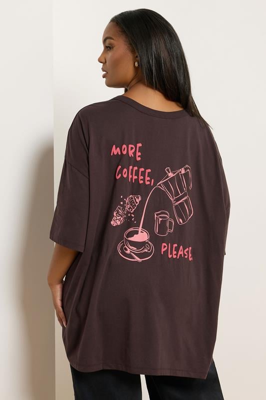 evans YOURS Curve Brown 'Pancake Club' Back Print Oversized T-Shirt
