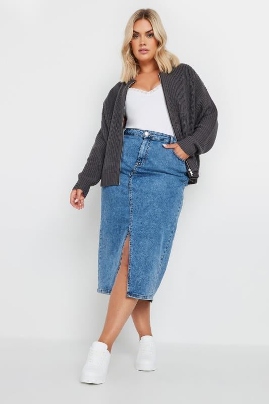 Evans YOURS Curve Charcoal Grey Knitted Bomber Cardigan