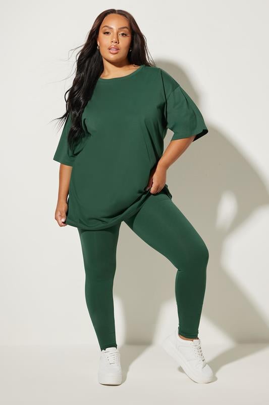 Evans YOURS Curve Dark Green Relaxed Longline T-Shirt
