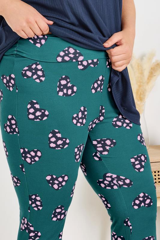 Evans YOURS Curve Green Animal Heart Flare Pyjama Bottoms