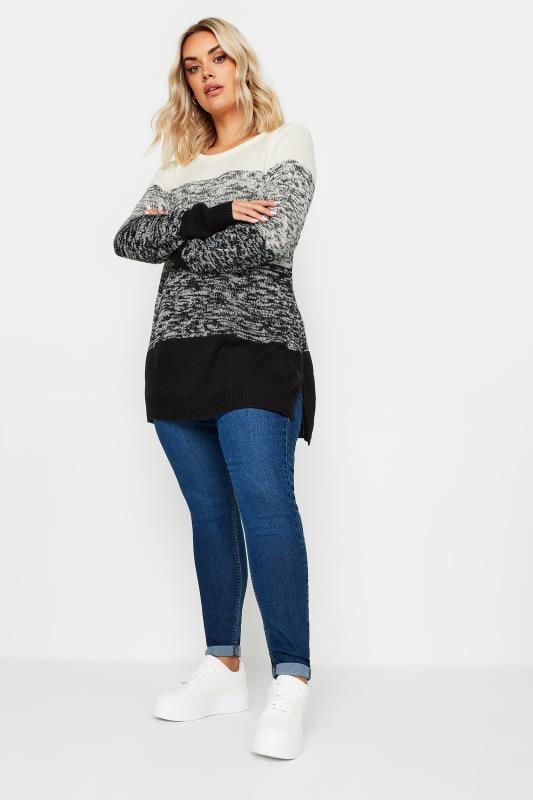Evans YOURS Curve Grey Colourblock Stripe Knitted Jumper